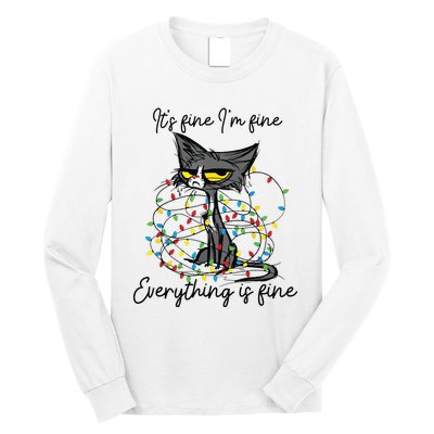 Its Fine Im Fine Everything Is Fine Funny Cat Christmas Long Sleeve Shirt