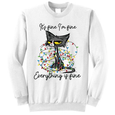 Its Fine Im Fine Everything Is Fine Funny Cat Christmas Sweatshirt