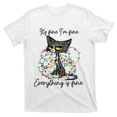 Its Fine Im Fine Everything Is Fine Funny Cat Christmas T-Shirt