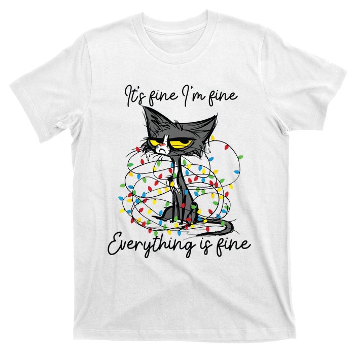 Its Fine Im Fine Everything Is Fine Funny Cat Christmas T-Shirt