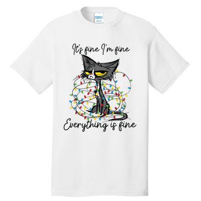 Its Fine Im Fine Everything Is Fine Funny Cat Christmas Tall T-Shirt