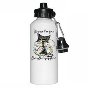 Its Fine Im Fine Everything Is Fine Funny Cat Christmas Aluminum Water Bottle