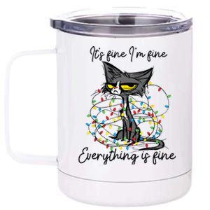 Its Fine Im Fine Everything Is Fine Funny Cat Christmas 12 oz Stainless Steel Tumbler Cup