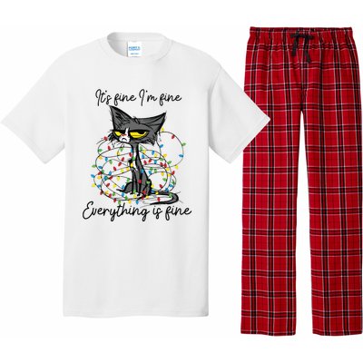 Its Fine Im Fine Everything Is Fine Funny Cat Christmas Pajama Set