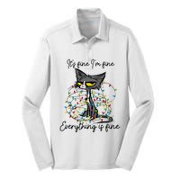 Its Fine Im Fine Everything Is Fine Funny Cat Christmas Silk Touch Performance Long Sleeve Polo