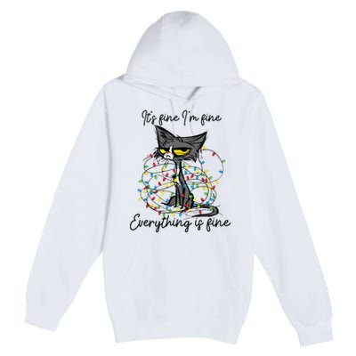 Its Fine Im Fine Everything Is Fine Funny Cat Christmas Premium Pullover Hoodie