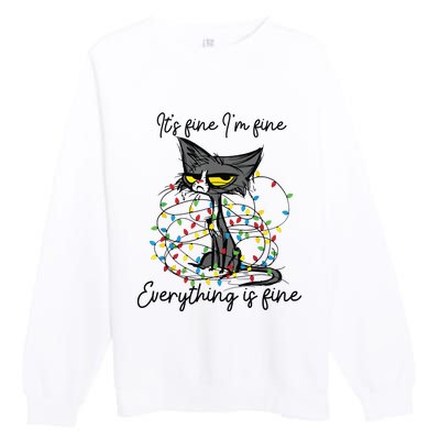 Its Fine Im Fine Everything Is Fine Funny Cat Christmas Premium Crewneck Sweatshirt