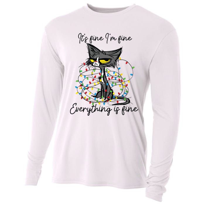 Its Fine Im Fine Everything Is Fine Funny Cat Christmas Cooling Performance Long Sleeve Crew