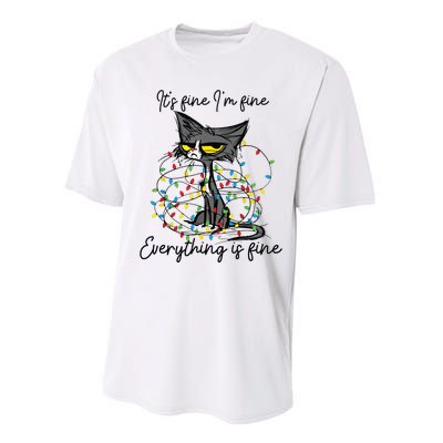 Its Fine Im Fine Everything Is Fine Funny Cat Christmas Performance Sprint T-Shirt