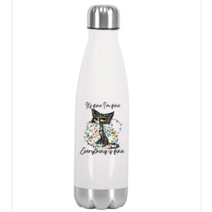 Its Fine Im Fine Everything Is Fine Funny Cat Christmas Stainless Steel Insulated Water Bottle