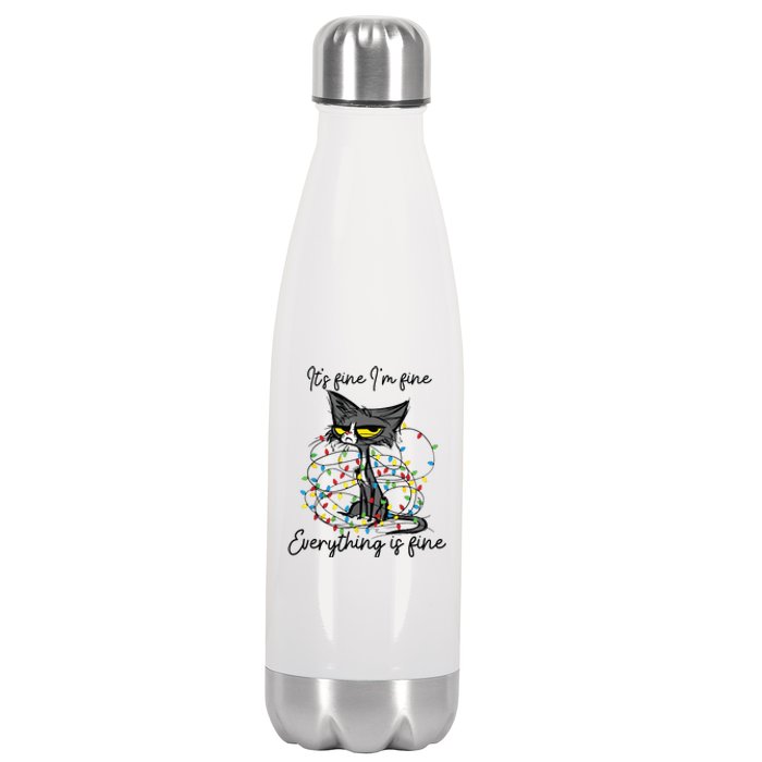 Its Fine Im Fine Everything Is Fine Funny Cat Christmas Stainless Steel Insulated Water Bottle