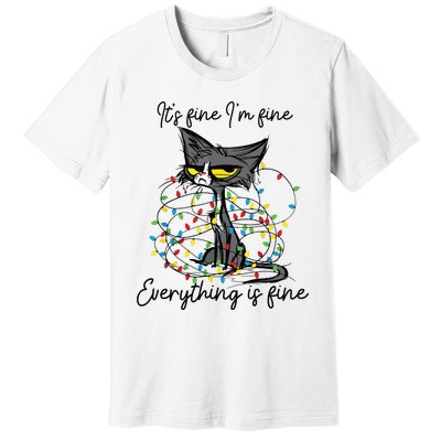 Its Fine Im Fine Everything Is Fine Funny Cat Christmas Premium T-Shirt