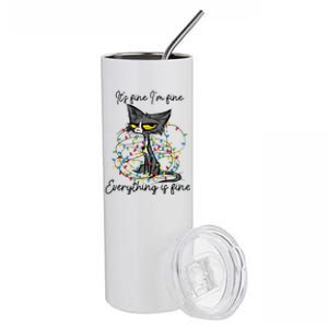 Its Fine Im Fine Everything Is Fine Funny Cat Christmas Stainless Steel Tumbler