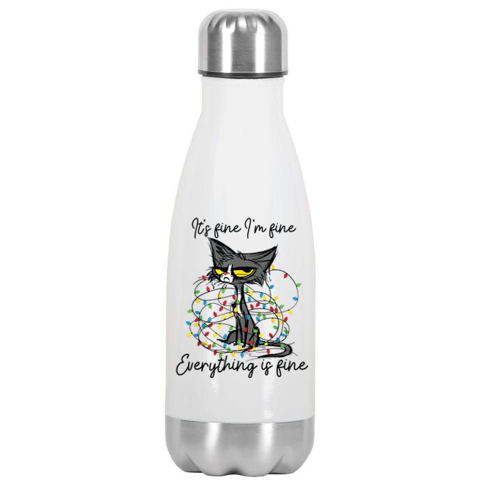 Its Fine Im Fine Everything Is Fine Funny Cat Christmas Stainless Steel Insulated Water Bottle