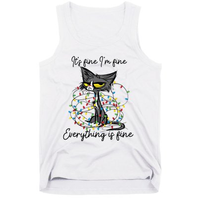 Its Fine Im Fine Everything Is Fine Funny Cat Christmas Tank Top