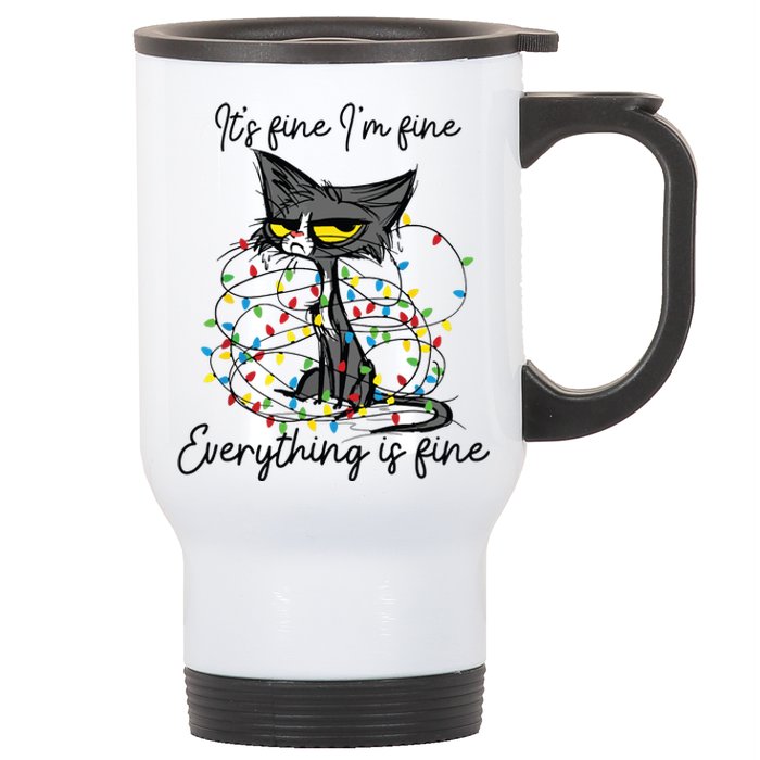 Its Fine Im Fine Everything Is Fine Funny Cat Christmas Stainless Steel Travel Mug