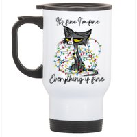 Its Fine Im Fine Everything Is Fine Funny Cat Christmas Stainless Steel Travel Mug