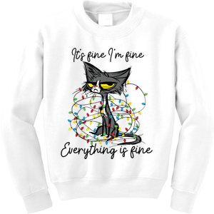 Its Fine Im Fine Everything Is Fine Funny Cat Christmas Kids Sweatshirt