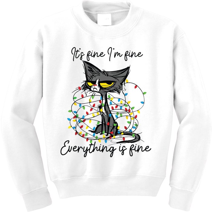 Its Fine Im Fine Everything Is Fine Funny Cat Christmas Kids Sweatshirt