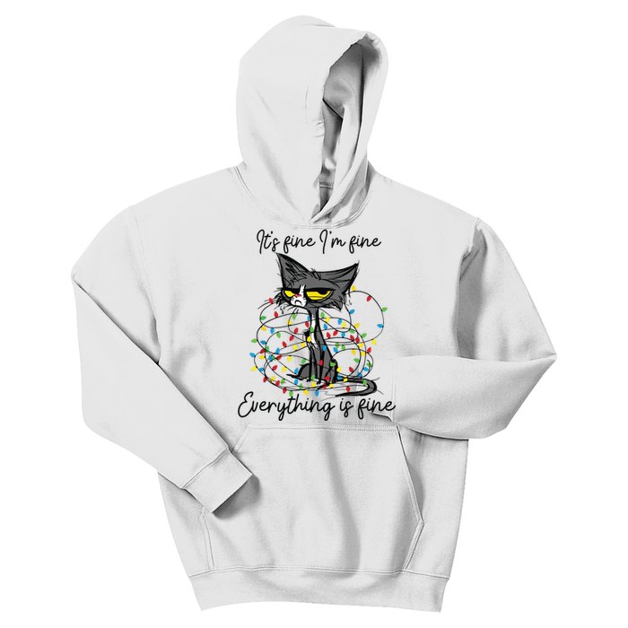 Its Fine Im Fine Everything Is Fine Funny Cat Christmas Kids Hoodie