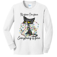 Its Fine Im Fine Everything Is Fine Funny Cat Christmas Kids Long Sleeve Shirt