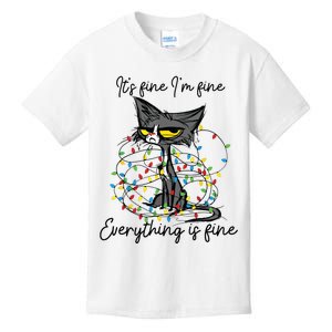 Its Fine Im Fine Everything Is Fine Funny Cat Christmas Kids T-Shirt