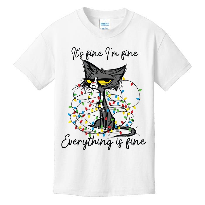 Its Fine Im Fine Everything Is Fine Funny Cat Christmas Kids T-Shirt