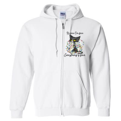 Its Fine Im Fine Everything Is Fine Funny Cat Christmas Full Zip Hoodie