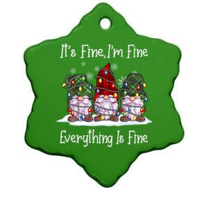 Its Fine I'm Fine Everything Is Fine Gnome Christmas Lights Long Sleeve Ceramic Star Ornament