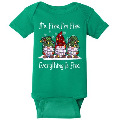 Its Fine I'm Fine Everything Is Fine Gnome Christmas Lights Long Sleeve Baby Bodysuit