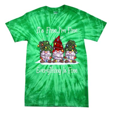 Its Fine I'm Fine Everything Is Fine Gnome Christmas Lights Long Sleeve Tie-Dye T-Shirt