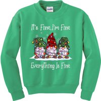 Its Fine I'm Fine Everything Is Fine Gnome Christmas Lights Long Sleeve Kids Sweatshirt