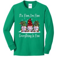 Its Fine I'm Fine Everything Is Fine Gnome Christmas Lights Long Sleeve Kids Long Sleeve Shirt