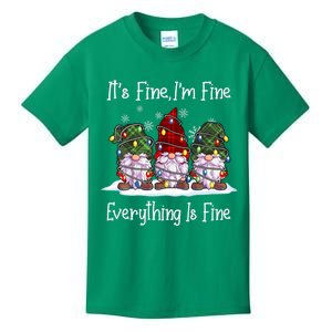 Its Fine I'm Fine Everything Is Fine Gnome Christmas Lights Long Sleeve Kids T-Shirt