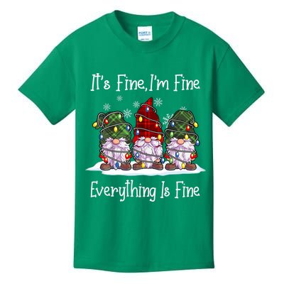 Its Fine I'm Fine Everything Is Fine Gnome Christmas Lights Long Sleeve Kids T-Shirt