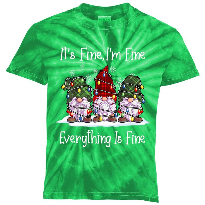 Its Fine I'm Fine Everything Is Fine Gnome Christmas Lights Long Sleeve Kids Tie-Dye T-Shirt