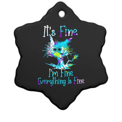 It's Fine I'm Fine Everything Is Fine Funny Cat Tie Dye Ceramic Star Ornament