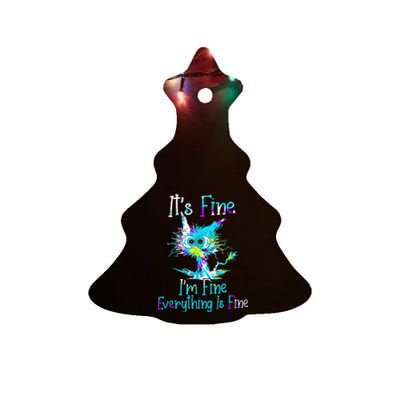 It's Fine I'm Fine Everything Is Fine Funny Cat Tie Dye Ceramic Tree Ornament