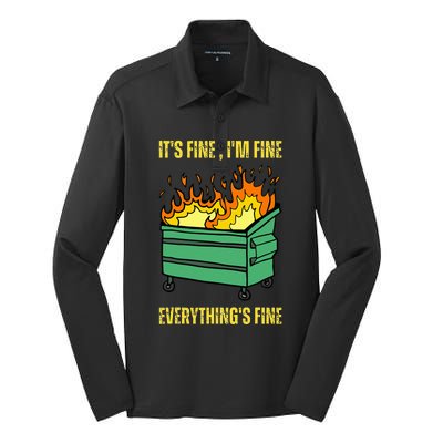 ItS Fine IM Fine Everything Is Fine Lil Dumpster Fire Silk Touch Performance Long Sleeve Polo