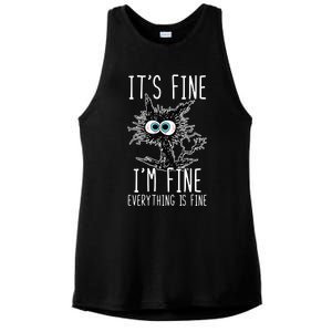 It's Fine I'm Fine Everything Is Fine Funny Black Cat Ladies PosiCharge Tri-Blend Wicking Tank