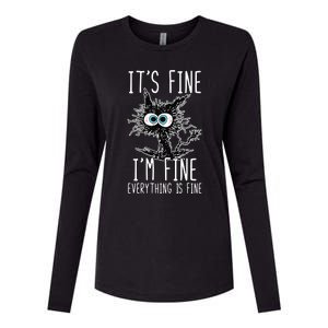 It's Fine I'm Fine Everything Is Fine Funny Black Cat Womens Cotton Relaxed Long Sleeve T-Shirt