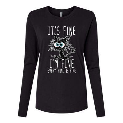 It's Fine I'm Fine Everything Is Fine Funny Black Cat Womens Cotton Relaxed Long Sleeve T-Shirt