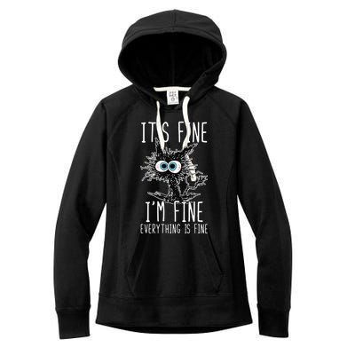 It's Fine I'm Fine Everything Is Fine Funny Black Cat Women's Fleece Hoodie