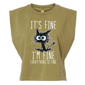 It's Fine I'm Fine Everything Is Fine Funny Black Cat Garment-Dyed Women's Muscle Tee