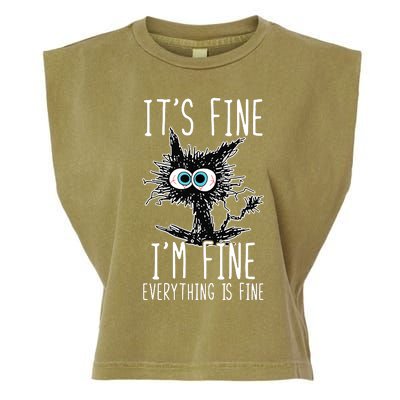 It's Fine I'm Fine Everything Is Fine Funny Black Cat Garment-Dyed Women's Muscle Tee