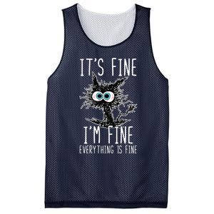 It's Fine I'm Fine Everything Is Fine Funny Black Cat Mesh Reversible Basketball Jersey Tank