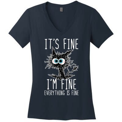 It's Fine I'm Fine Everything Is Fine Funny Black Cat Women's V-Neck T-Shirt