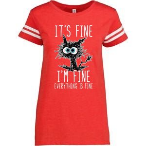 It's Fine I'm Fine Everything Is Fine Funny Black Cat Enza Ladies Jersey Football T-Shirt