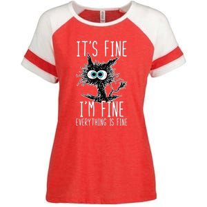 It's Fine I'm Fine Everything Is Fine Funny Black Cat Enza Ladies Jersey Colorblock Tee