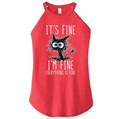 It's Fine I'm Fine Everything Is Fine Funny Black Cat Women's Perfect Tri Rocker Tank